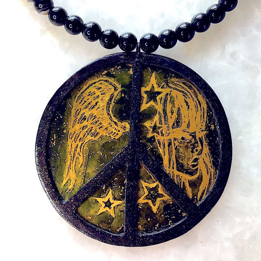 Peace Necklace | Handcrafted with black onyx and black agate beaded 18” necklace - Picture 2 of 16
